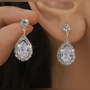 Elegant Silver & Rhinestone Teardrop Earrings
